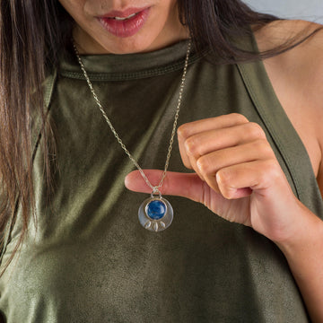 Kyanite Silver Pendant Necklace • Silver Round Blue Stone Necklace
